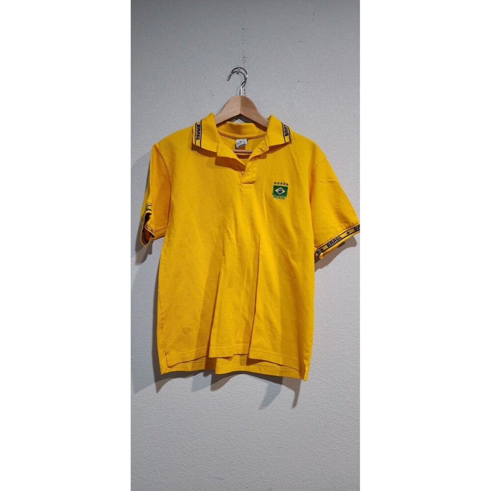 Brazil Soccer Polo Shirt Embroidered logo Men's Medium Yellow/green